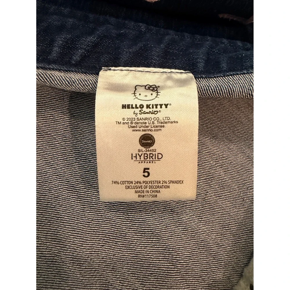 Hello Kitty Sanrio Denim 2 Piece Dress Set Embroidered Blue Grey Polka Dot 5 EUC